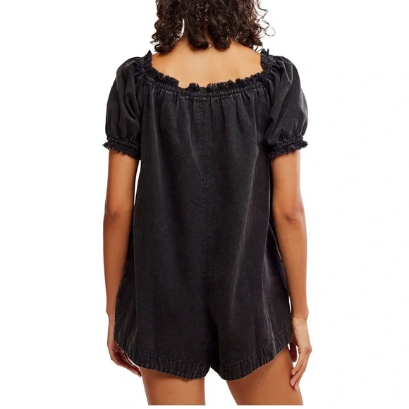 FREE PEOPLE DAISY ROMPER XS S WASHED CHARCOAL - Picture 2 of 8